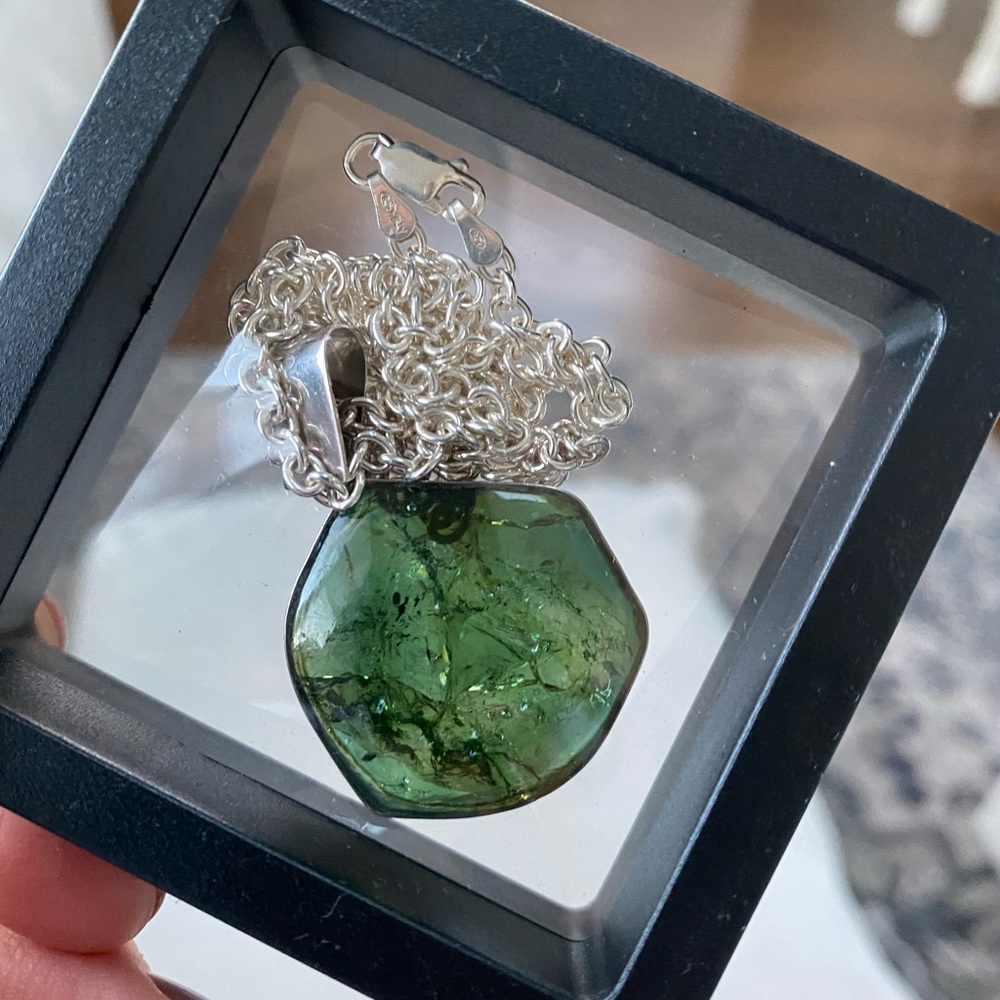 Statement Tourmaline pendant with silver chain